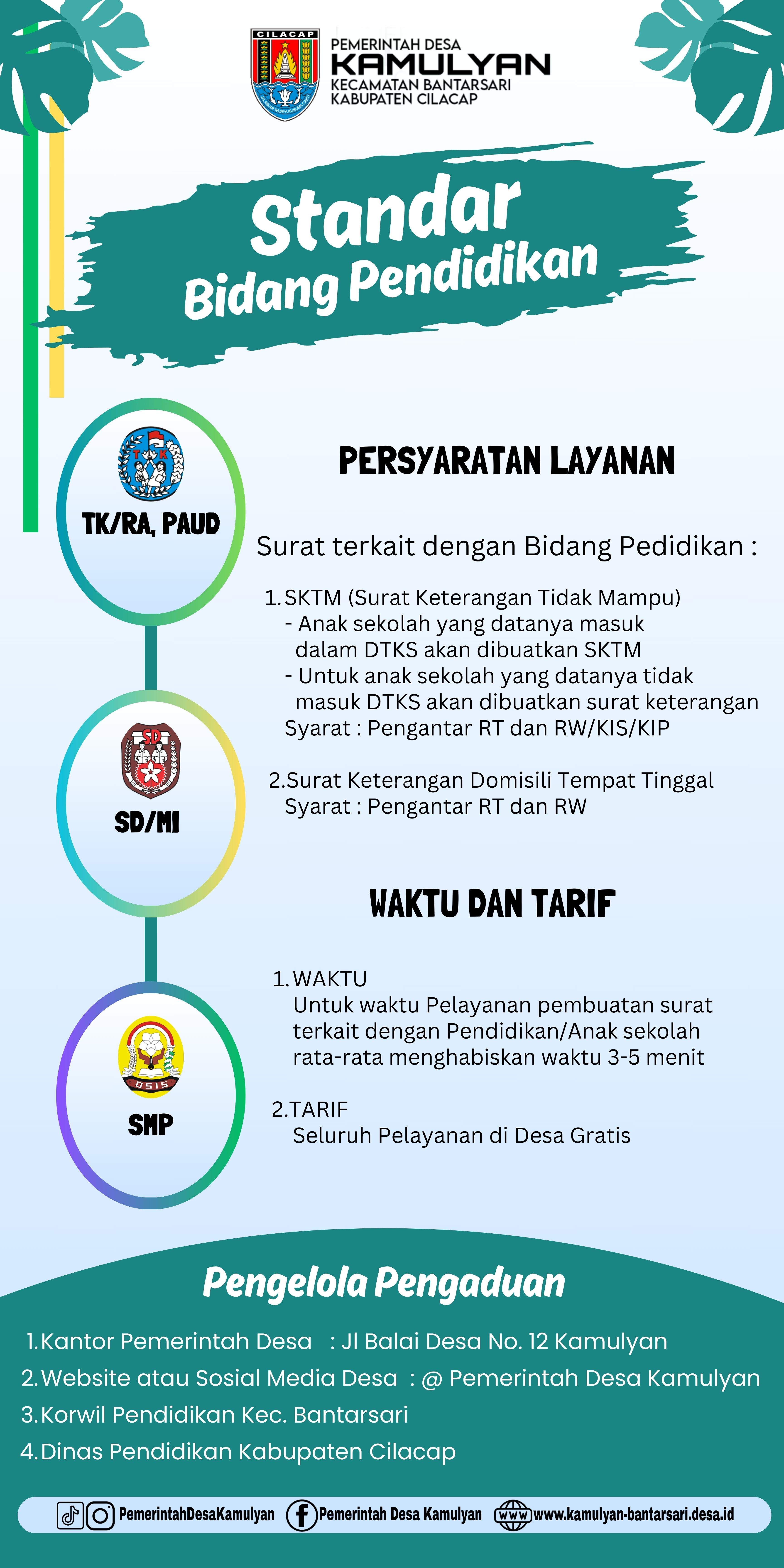 STANDAR LAYANAN BIDANG PENDIDIKAN